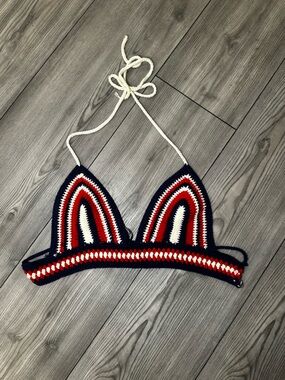Ecote Red White and Navy Crochet Bandeau Bralette